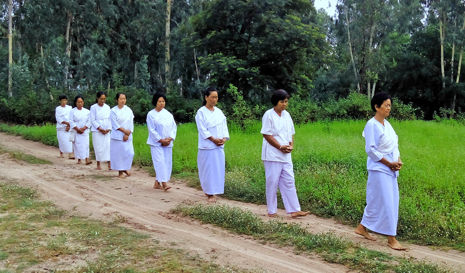 รักษาศีล เจริญภาวนาวันวิสาขบูชา ยามเช้าเดินจงกลม ภาพเช้าวันที่ 14 พฤษภาคม 2557.
